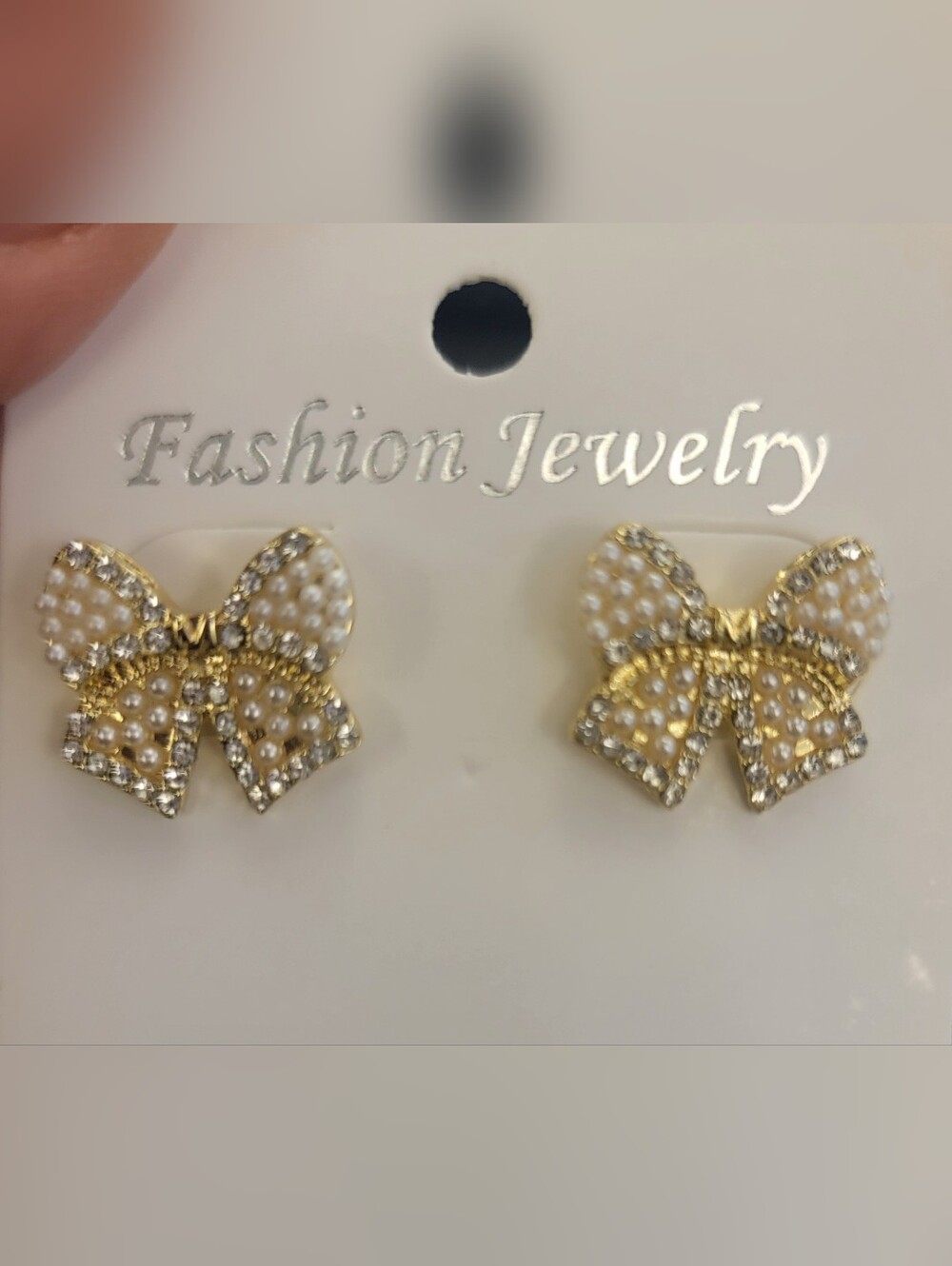 Gold Pearl Bow Stud Earrings